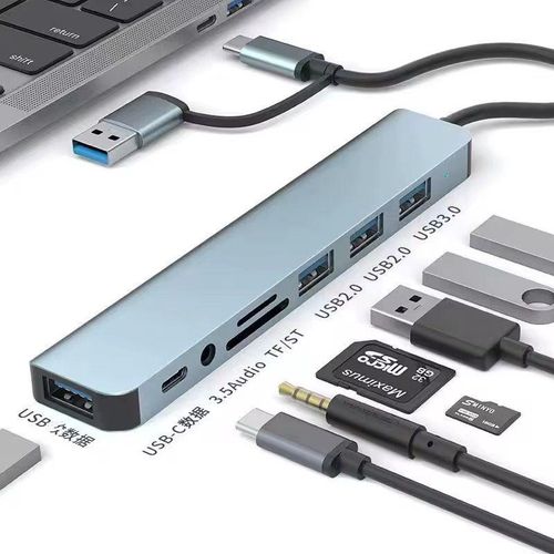 Hub USB C 8 en 1 de type C 3 ports USB 2.0 et 1 port USB 3.0 alimenté USB C Hub pour MacBook PC XPS
