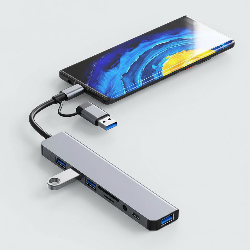 Hub USB C 8 en 1 de type C 3 ports USB 2.0 et 1 port USB 3.0 alimenté USB C Hub pour MacBook PC XPS