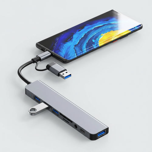Hub USB C 8 en 1 de type C 3 ports USB 2.0 et 1 port USB 3.0 alimenté USB C Hub pour MacBook PC XPS