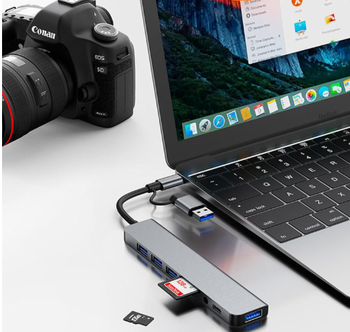 Hub USB C 8 en 1 de type C 3 ports USB 2.0 et 1 port USB 3.0 alimenté USB C Hub pour MacBook PC XPS